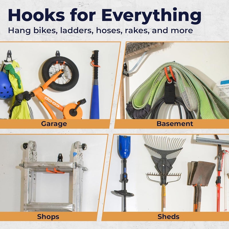 Moneek's Hardware 28 Pack Steel Heavy Duty Garage Hooks Storage Hooks with Anti-Slip Coating, Utility Garage Wall Mount Hanger and Organizer for Bikes, Ladder, Rope, Broom, Shovel and Garden Power Tools (28, Black) - Image 3
